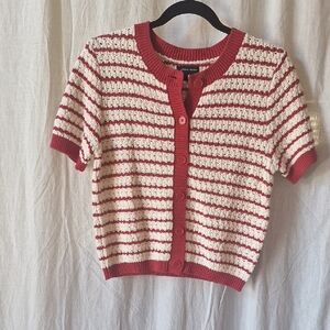 Striped Red and White Knit Cardigan Size M